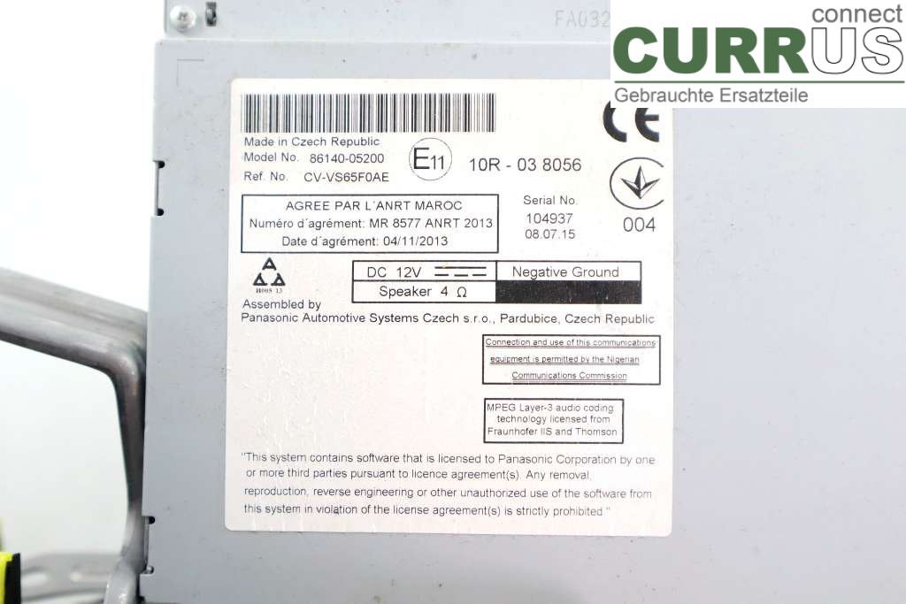 TOYOTA AVENSIS 16-18 Radio CD / Multimedia panel 86140-05200 1,8 108kw