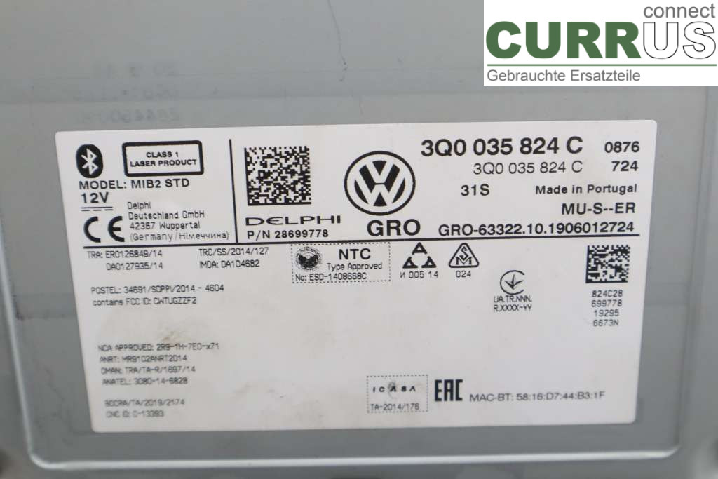 VW T-ROC  18- Radio CD / Multimedia panel 3Q0035824C 2.0TDI