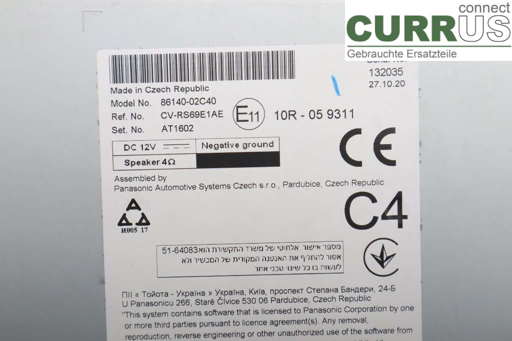 TOYOTA COROLLA 19- Radio CD / Multimedia panel 86140-02C40 1,8 hybrid