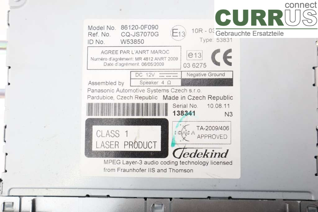 TOYOTA VERSO        09-  Radio-CD-/Multimedia-Panel 86120-0F090 2ZR-FAE