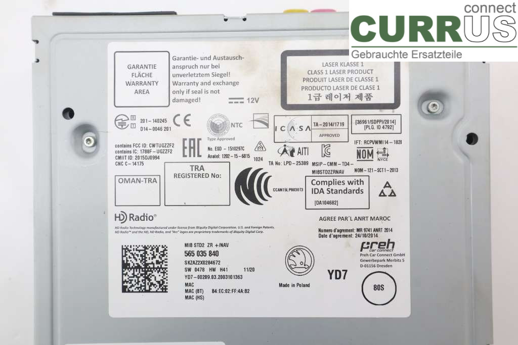 SKODA KODIAQ 17-24 Radio CD / Multimedia panel 565035840 DFHA