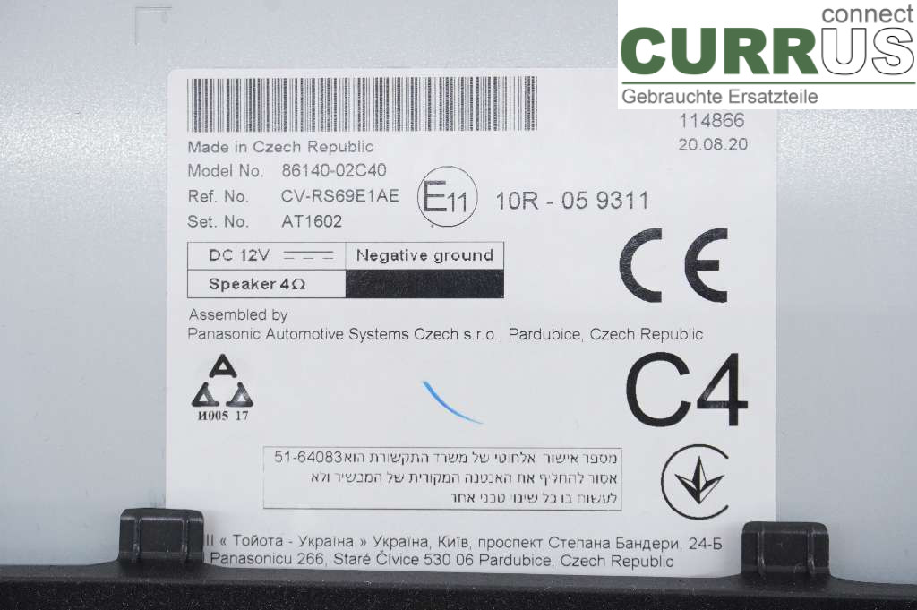 TOYOTA COROLLA 19- Radio CD / Multimedia panel 86140-02C40 2ZR-FXE