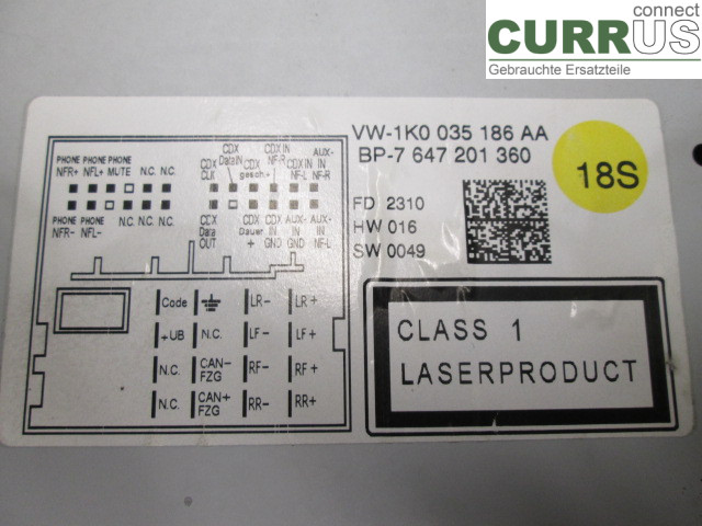 VW PASSAT      05-10 Radio CD / panel multimedialny 1K0057187AX 2,0TDI CBBB
