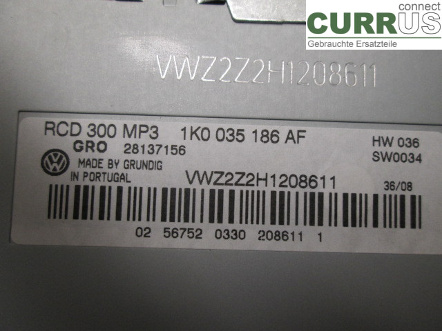 VW CADDY      04-10 Radio CD / Multimedia panel 1K0057186PX BLS 1,9TDI