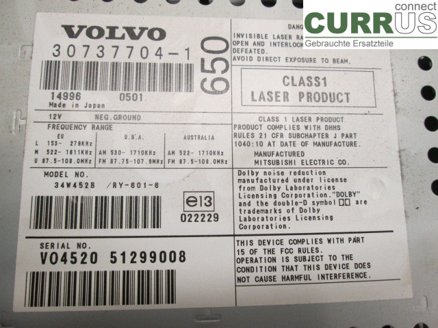 VOLVO S80      04-06 Radio CD /Multimediapanel 36050129 B5244S2 2.4