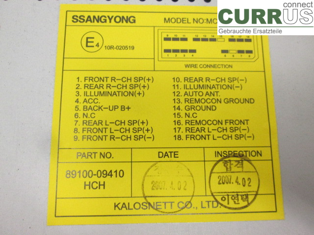 SSANG YONG ACTYON/SPORT 06-17 Radio CD / Multimedia panel 8910009411 D20D-051