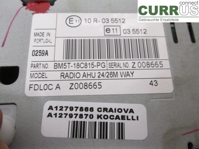 FORD TRANSIT SKÅP/BUSS 14- Radio-CD-/Multimedia-Panel 1932989 CYFF 2.2 TDCI