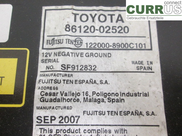 TOYOTA AURIS    07-09 Radio CD / panel multimedialny 86120-02520 1,6 1ZR-FE