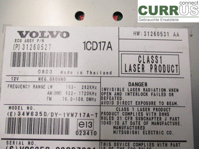 VOLVO V50      08-12 Radio CD / panneau multimédia 36050355 B5244S5