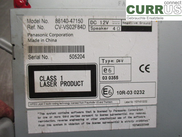 TOYOTA PRIUS+ ZVW40 12- Radio CD / panneau multimédia 86140-47150 2ZR-FXE 1,8