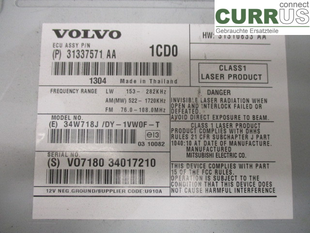 VOLVO V70    14-16 Radio CD / panneau multimédia 36001114 B5204T9
