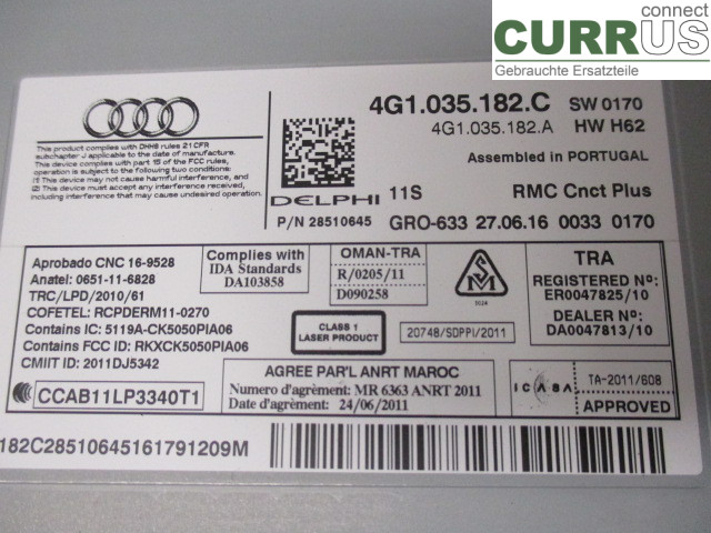 AUDI A6/S6 4G   11-18 Radio-CD-/Multimedia-Panel 4G1035182C CZVA