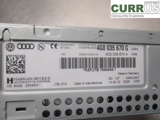 AUDI A7/S7 4G  11-17 Radio CD / Multimedia panel 4G0035670GX CDUC