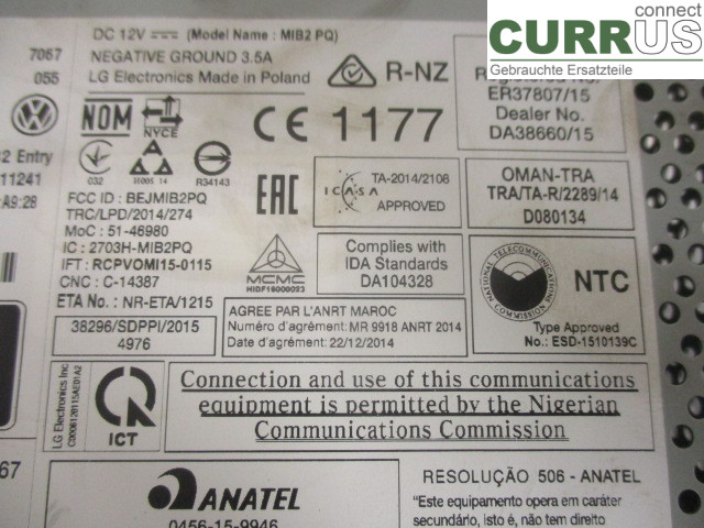 VW TRANSP/CARAVELLE 16- Radio CD / Multimedia panel 1K8035150H CXEB