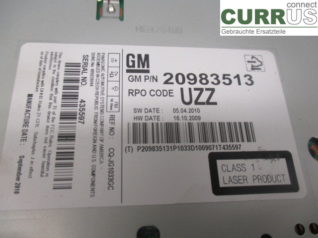OPEL INSIGNIA  09-16 Radio CD / Multimedia panel 13336631 A20NFT