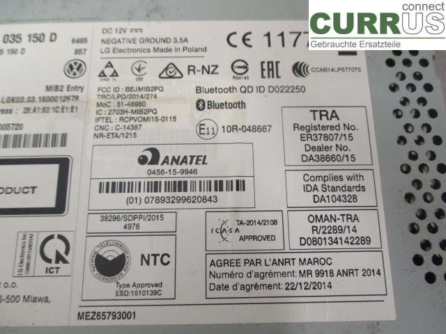 VW CADDY  16-20 Radio CD / Multimedia panel 1K8035150D DFSD