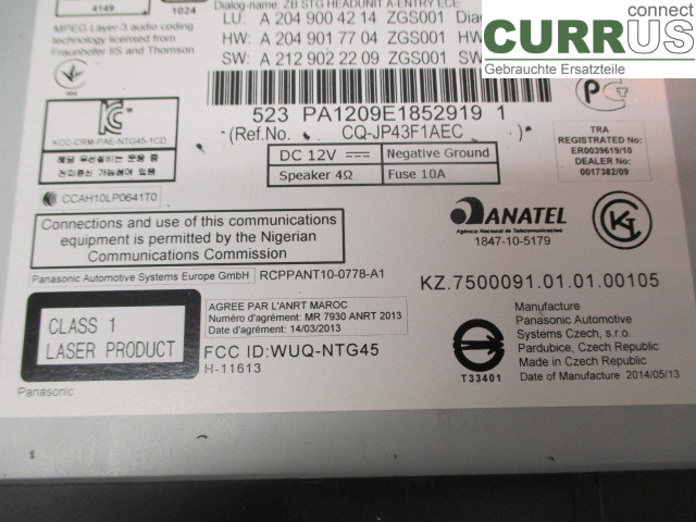 MB GLK (X204)    08- Radio CD /Multimediapanel A2049005115 OM651.912