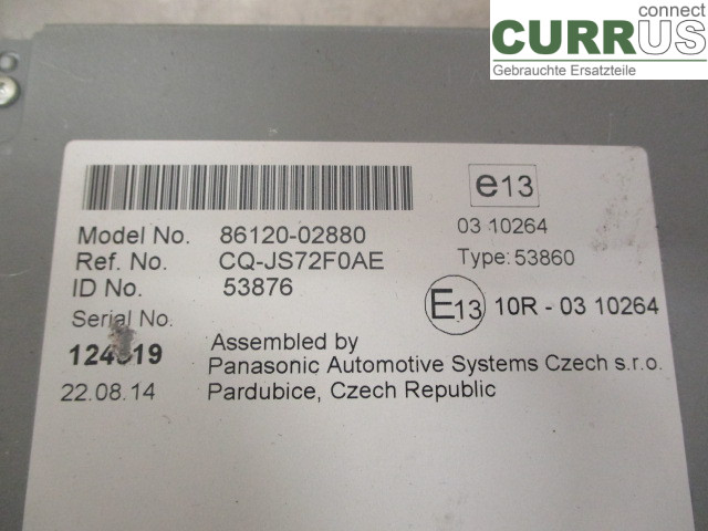 TOYOTA AURIS      13-19 Radio CD / Multimedia panel 86120-02880 1ND-TV