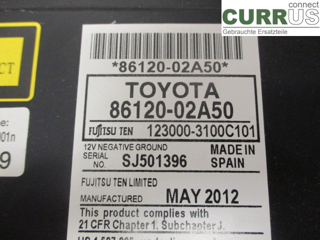 TOYOTA AURIS    10-12 Radio CD / Multimedia panel 86120-02A50 1ND-TV