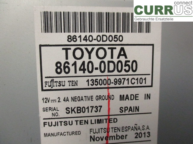 TOYOTA YARIS       12-14 Radio CD /Multimediapanel 86140-0D050 1NZ-FXE