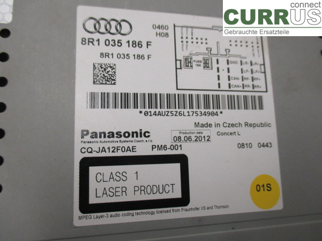 AUDI A4  12-15 Radio CD / panneau multimédia 8R1057186FX CGLD