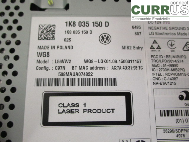 VW CADDY  16-20 Radio CD / Multimedia panel 1K8035150D CAYD