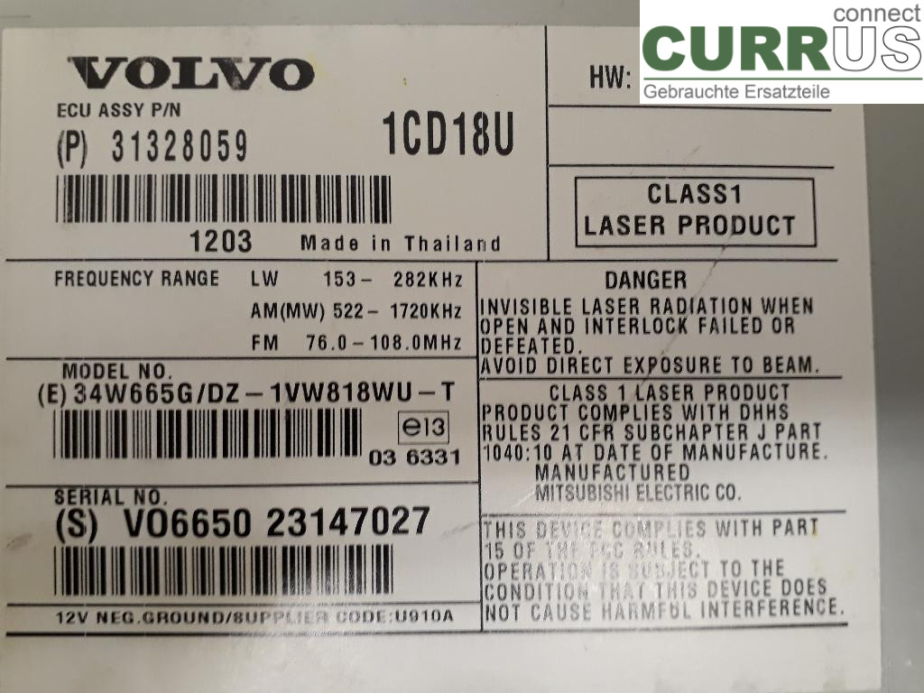 VOLVO V50      08-12 Radio CD / Multimedia panel 36050926 D4162T