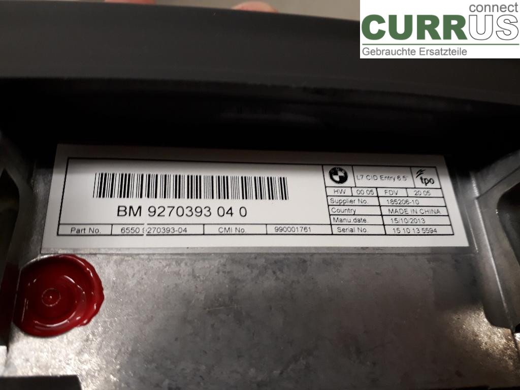 BMW 3 F30/F31/F80    12-19 Control display 65509270393 N47-D20C