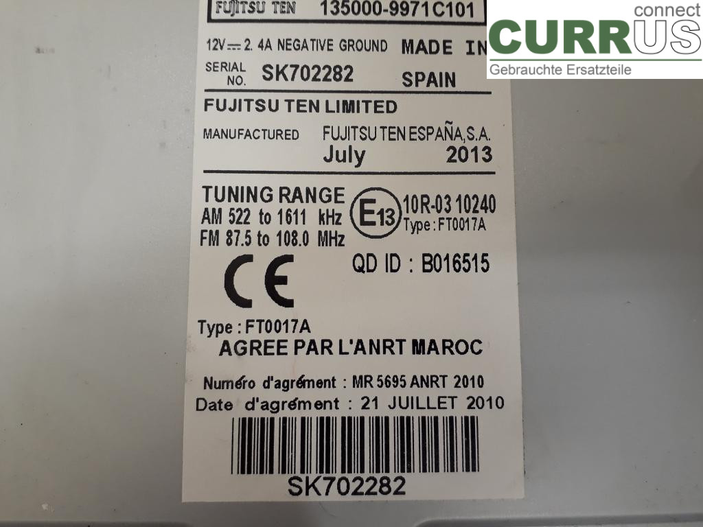 TOYOTA YARIS       12-14 Radio CD /Multimediapanel 86140-0D050 1NZ-FXE