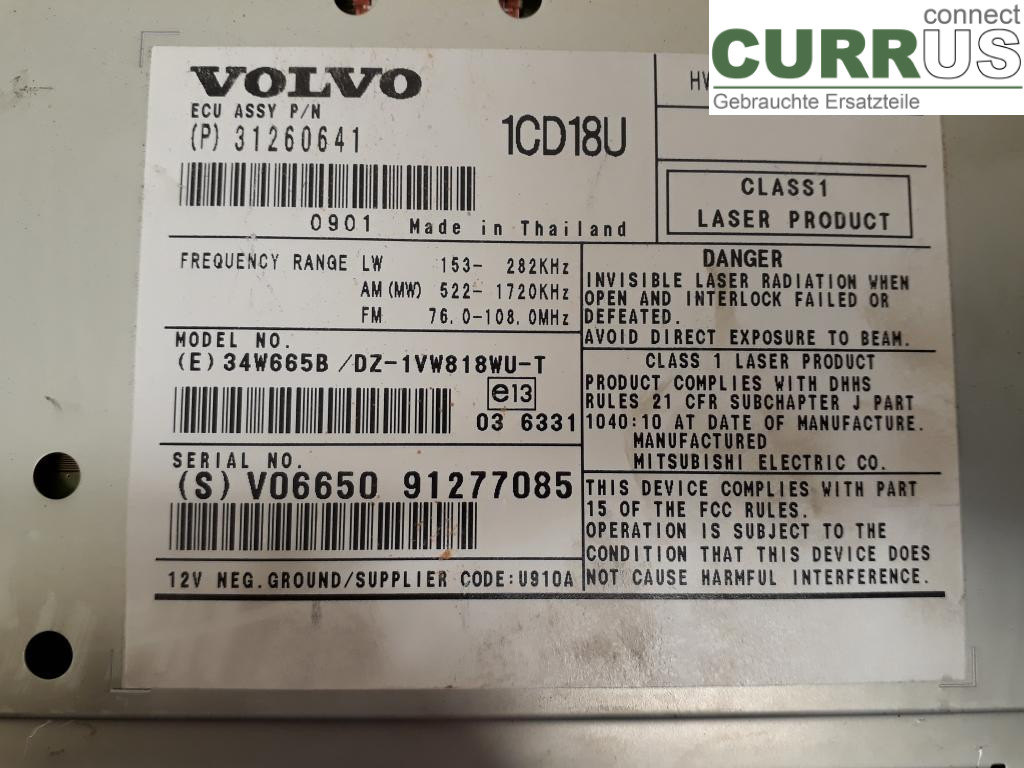 VOLVO C30     07-10 Radio CD / Multimedia panel 36050926 D5244T8