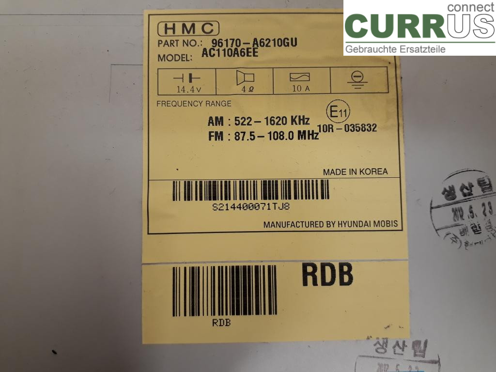 HYUNDAI i30   13-16 Radio-CD-/Multimedia-Panel 96170A6210GU D4FB