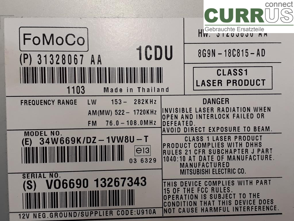 VOLVO V70      08-13 Radio CD / panneau multimédia 36050930 D5204T2