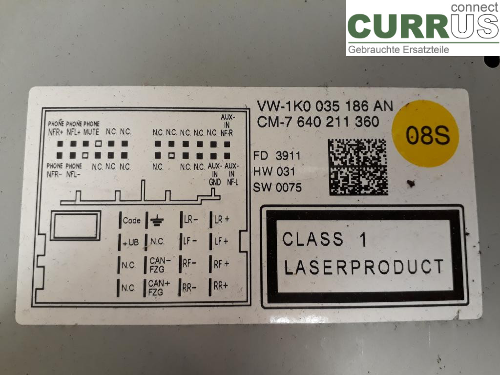 VW CADDY  11-15 Radio CD / panel multimedialny 1K0057187NX CBZB