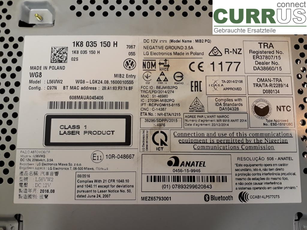 VW TRANSP/CARAVELLE 16- Radio CD / Multimedia panel 1K8035150H CXHA