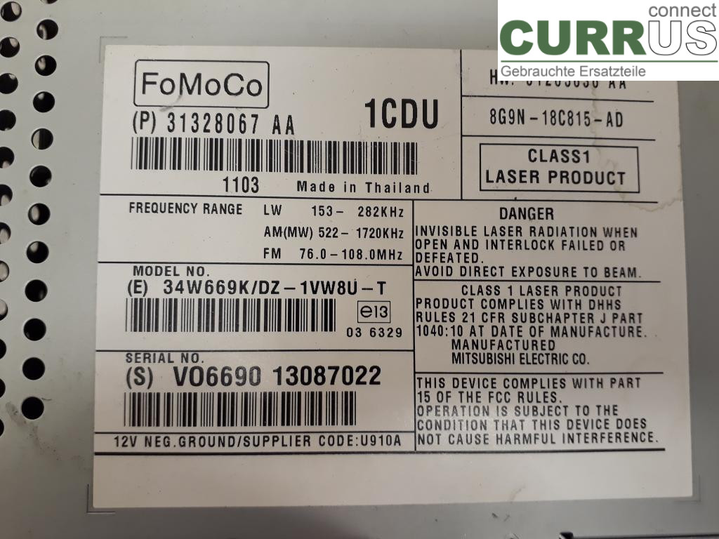 VOLVO V70      08-13 Radio CD / panneau multimédia 36050930 D5204T2