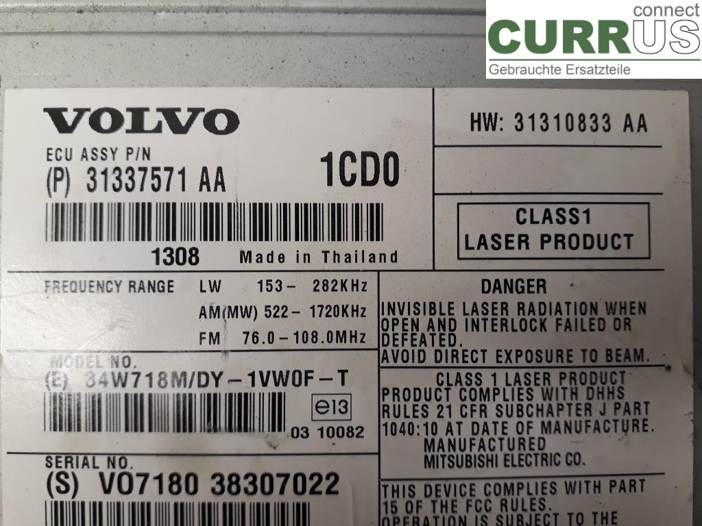 VOLVO V70    14-16 Radio CD / panneau multimédia 36001114 B5204T9