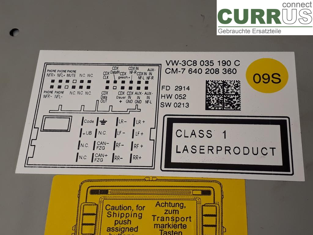VW PASSAT  11-14 Radio CD / multimediepanel 3C8057190CX CFGC