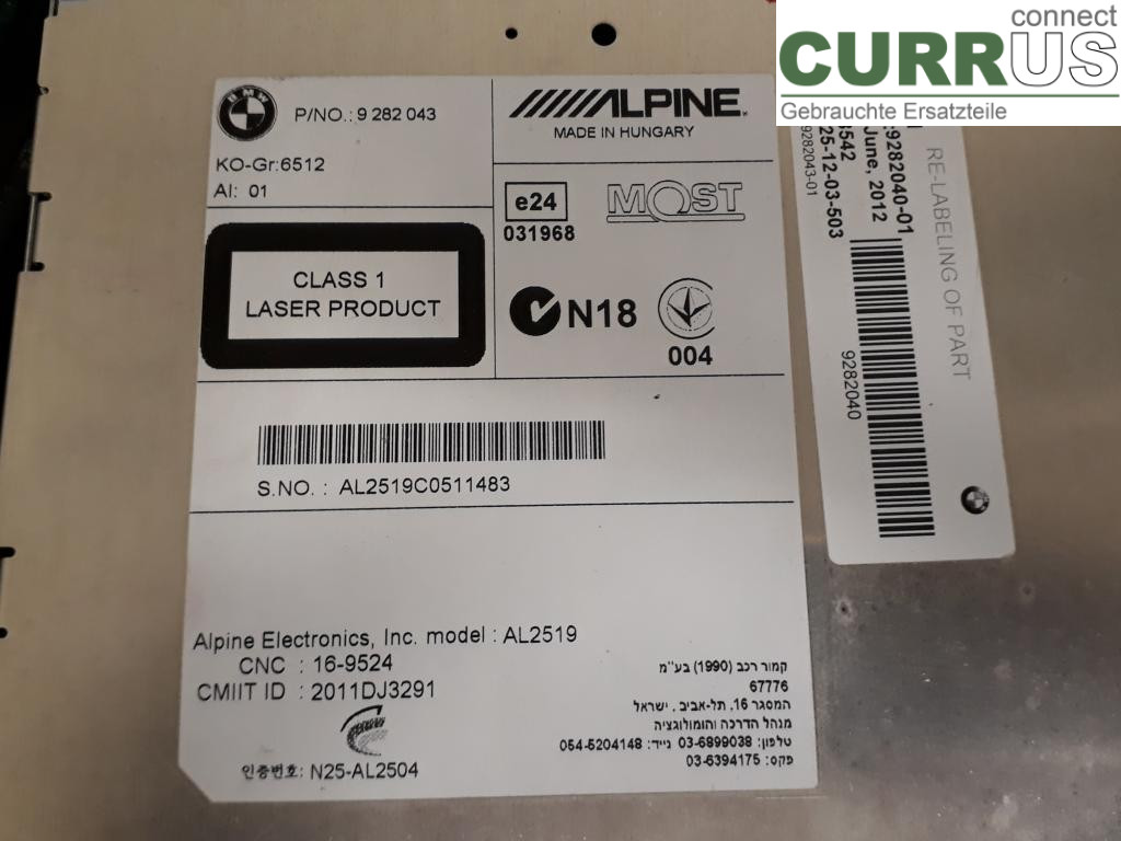 BMW X3 F25    10-17 Radio CD /Multimediapanel 65129273866 N47-D20C