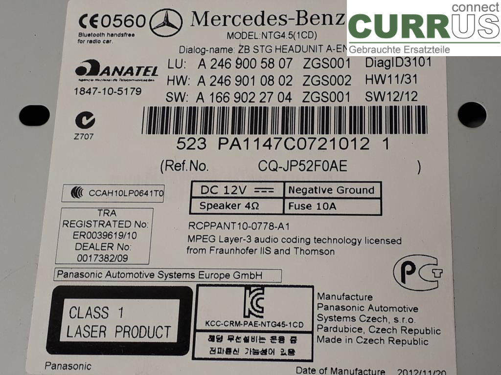 MB A-KLASS (W176)   13-18 Radio-CD-/Multimedia-Panel A2469008710 OM651.901