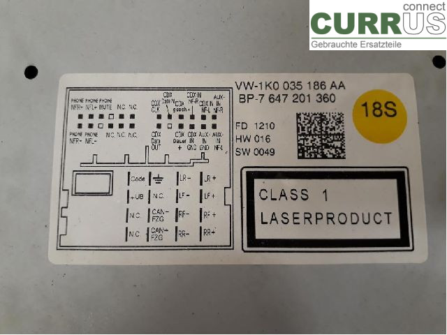 VW PASSAT      05-10 Radio CD / panel multimedialny 1K0057187AX CDGA