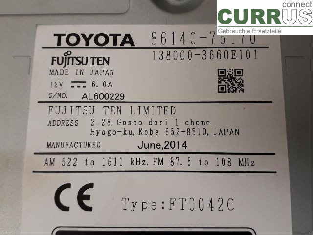LEXUS CT 200h Radio CD / panel multimedialny 86140-76170 2ZR-FXE