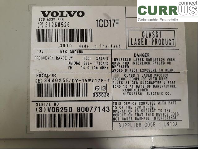 VOLVO V50      08-12 Radio CD / Multimedia panel 36050924 D4204T
