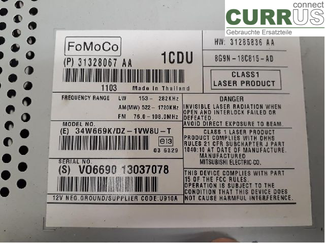 VOLVO V70      08-13 Radio CD / panneau multimédia 36050930 D5204T2