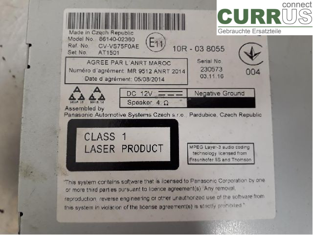 TOYOTA AURIS      13-19 Radio CD / Multimedia panel 86140-02360 2ZR-FXE