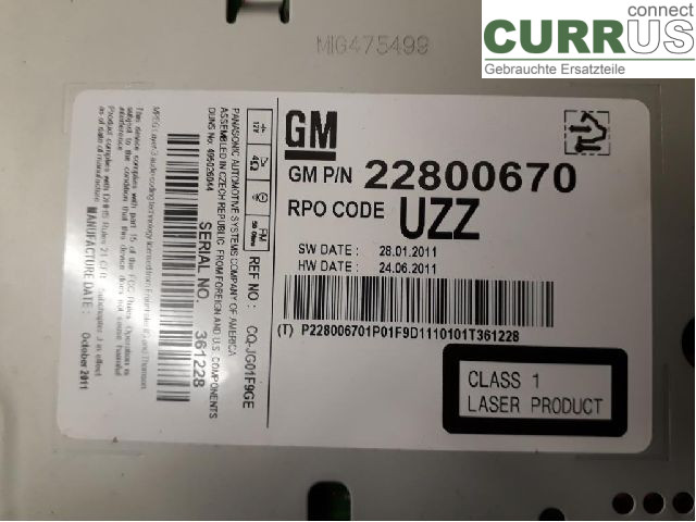 OPEL ASTRA  J    10-15 Radio CD / Multimedia panel 22836293 A17DTR