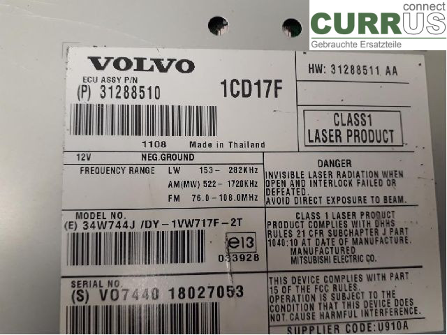 VOLVO V50      08-12 Radio CD / Multimedia panel 36050925 D4162T