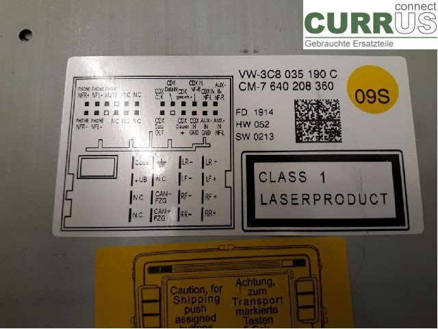VW PASSAT  11-14 Radio CD / multimediepanel 3C8057190CX CFGC