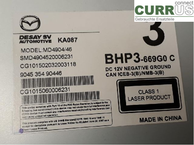 MAZDA 3 III   14-19 Radio CD /Multimediapanel BHP3-66-9G0D PE-VPS