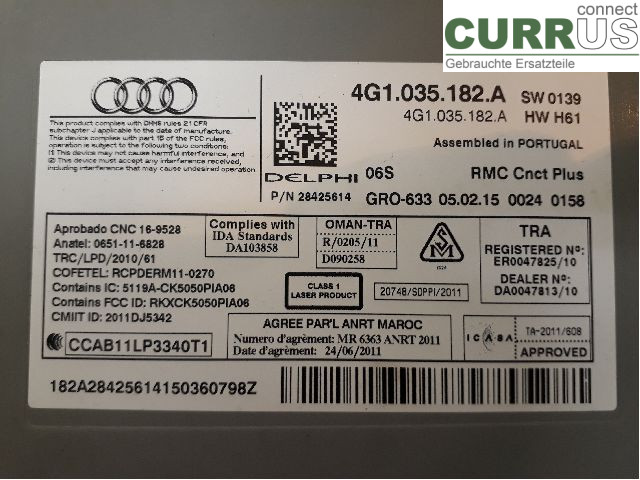 AUDI A6/S6 4G   11-18 Radio CD / panneau multimédia 4G1035182AX CRTE