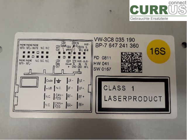 VW PASSAT  11-14 Radio-CD-/Multimedia-Panel 3C8057190X CFFB